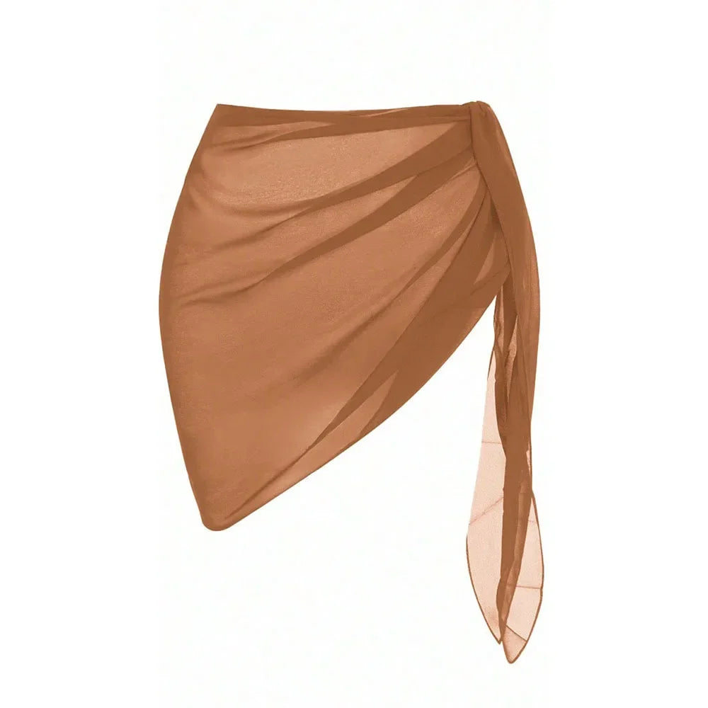 Summer Women Solid Color Short Bikini Wrap Chiffon Skirt Lightweight Scarf Swimsuit Hoodie Beach Swimming Hoodie Skirt