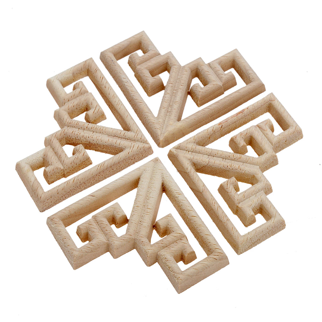 4PC 6.5cm Woodcarving Corner Decal Wood Figurines Crafts Corner Appliques Frame Door Furniture Woodcarving Decorative Home Decor