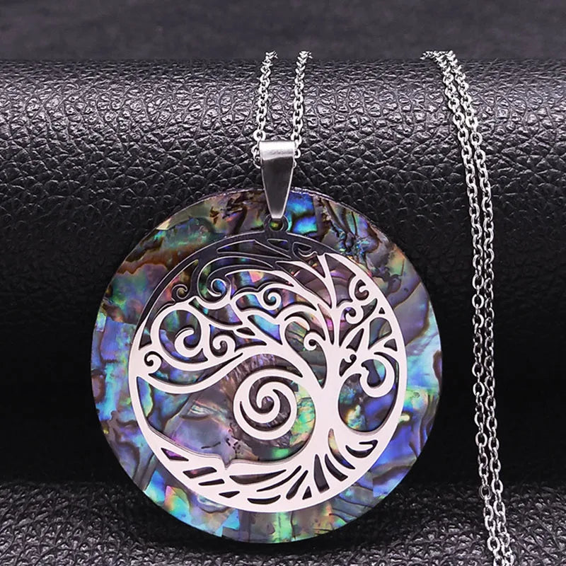 Tree of Life Stainless Steel Abalone Shell Natural Necklace Chain Gold Color Necklaces Mother Pearl Shell Boho Jewelry collar NX