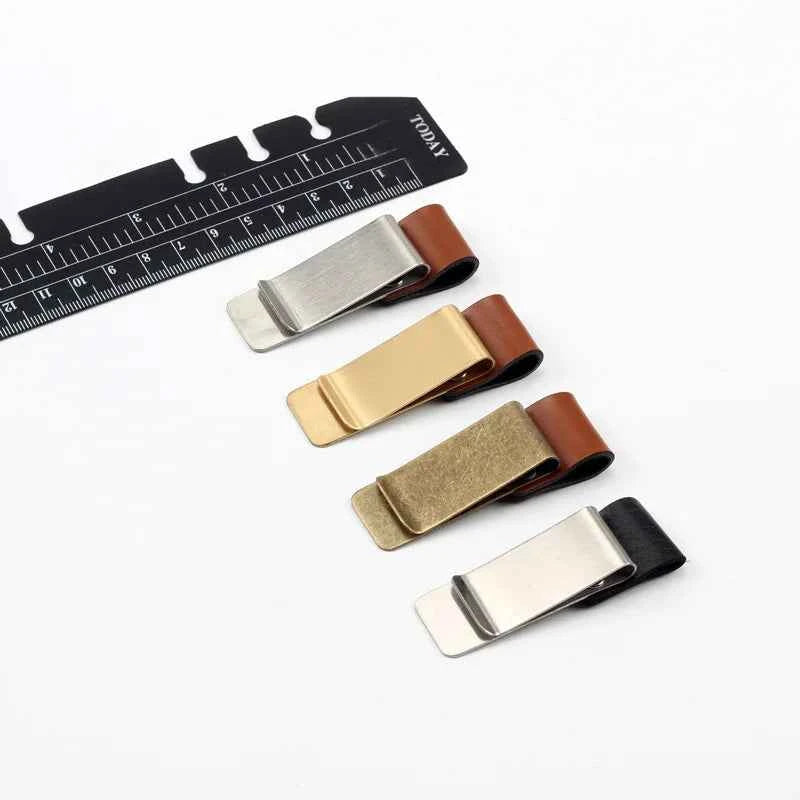 Handmade Leather Brass Stainless Steel Pen Holder Clip Journal Notebook Paper Folder Writing Office Supplies