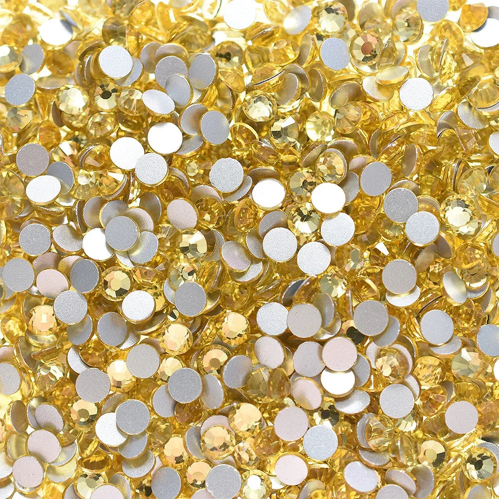 SS4-40 Yellow Citrine Glass Non HotFix Rhinestones Flatback Crystal Strass Glitter for DIY Manicure 3D Nail Art Fabric Garment