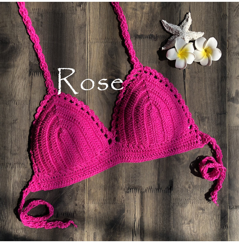 CROCHET BIKINI 2023 Sexy Top Handmade Knit Crochet Crop Top Women Summer Swimwear Camisoles Push Up Beach Tanks Halter Yoga Bras