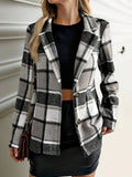 2026 Fall & Winter New Arrival Women's Plaid Blazer Retro Loose Slim-Fit Wool Blend Long Sleeve Casual Suit Jacket