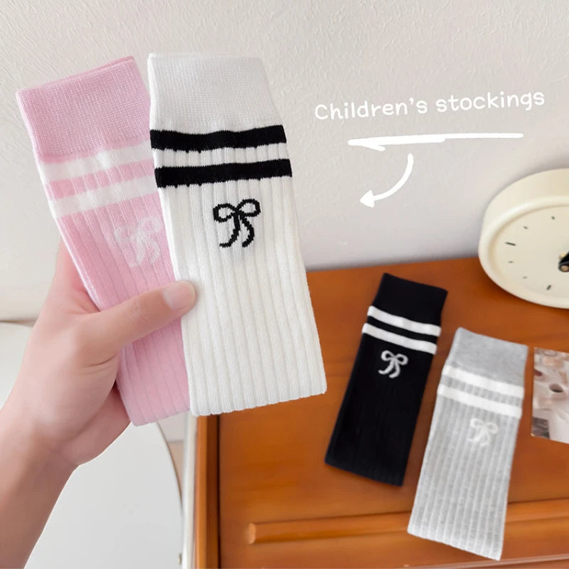 40CM Children's Long Socks Spring and Summer Girls' Bow Princess Skirt Paired with Knee High Sock Striped High Tube Cotton Socks