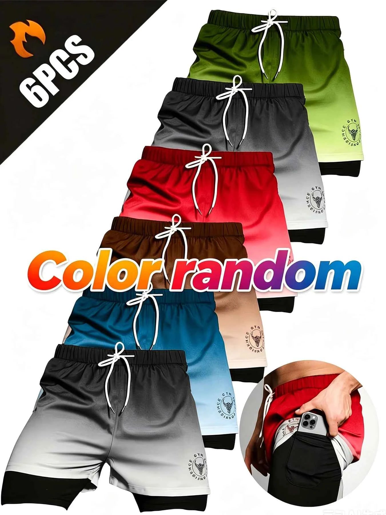 6-piece set of random color shorts, summer shorts, solid color shorts, four season shorts, casual outdoor sports, daily fitness training, running, comfortable, loose, lightweight, breathable