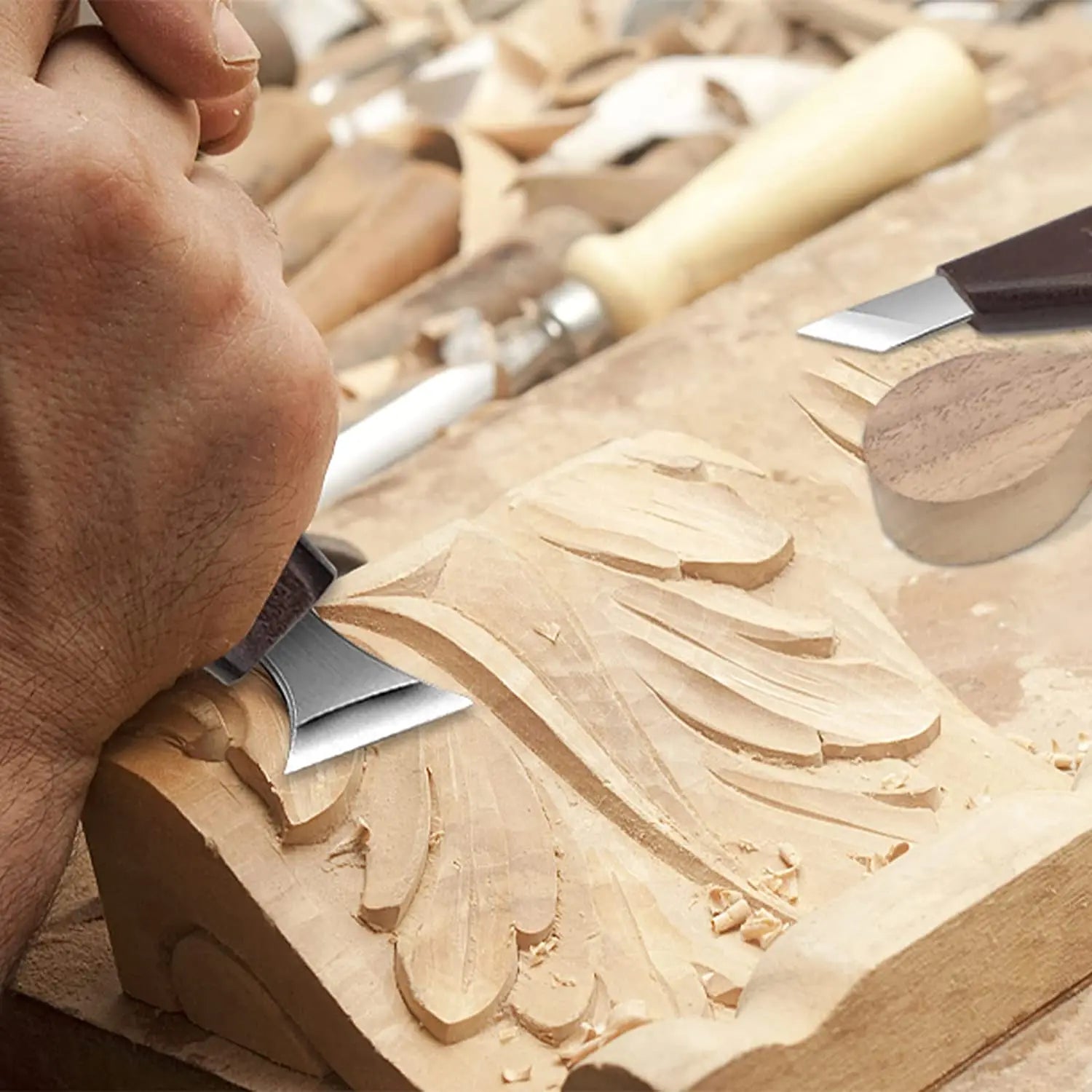 Wood Carving Tools Set 14 in 1 Wood Carving Kit with Detail Wood Knife Woodworking Hand Tool Whittling Kit for Beginners DIY