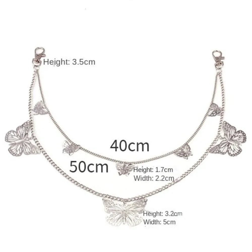 Beautiful Full Metal Waist Chains Hollow Trousers Decorations Butterfly Chains Double Layers Trousers Chain Women