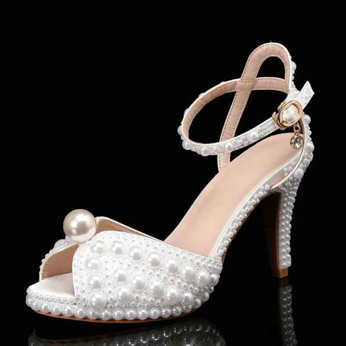 2025 Autumn New Fish Mouth High Heels Waterproof Platform Shallow Mouth 8.5cm Pearl Women'S Single Shoes Bride Wedding Shoes