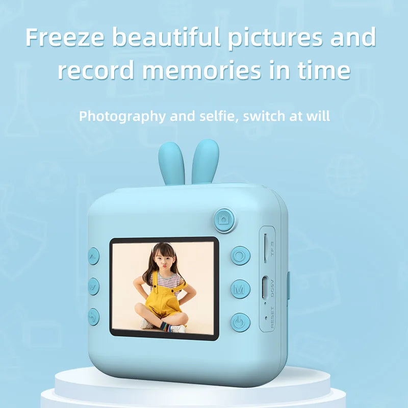 Kids Photo Camera Printer with Game Cute Bunny Mini Digital Video Child Instant Print Camera 4-12 Years Kids Girls Boyes Gifts