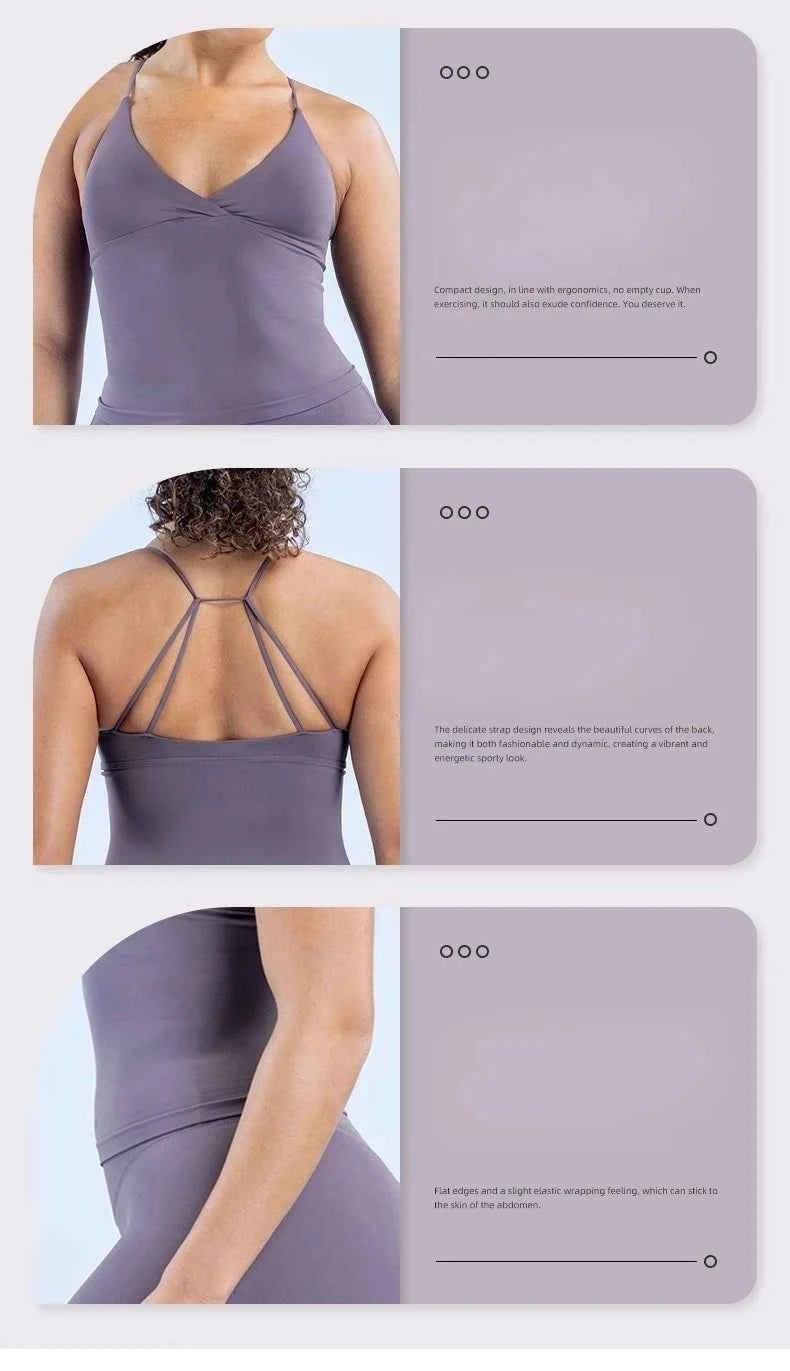 Women Seamless Cross Sports Vest Gym Yoga Tops with Padded  Sexy Backless Workout Fitness Camisole Running Sports Tops Summer