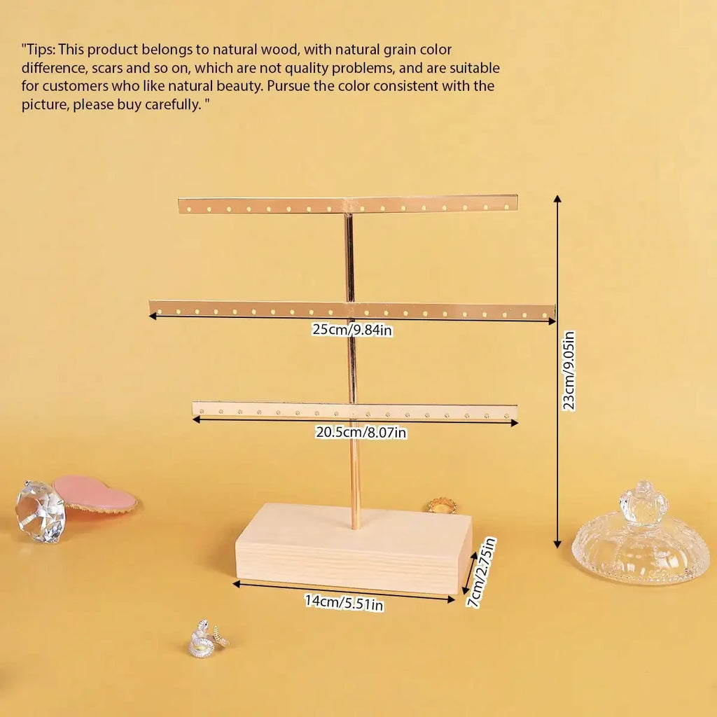 Wooden Base 52-Hole Jewelry Organizer Stand with Metal Earring Holder Rack, Ideal for Home Decor and Wedding Accessories