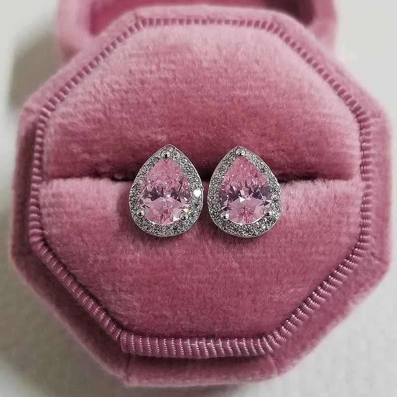 2023 New Arrivals Fashion Luxury silver color korean Zircon Stud Pink Earing Earrings For Women Girl Party Gift Jewelry Z7