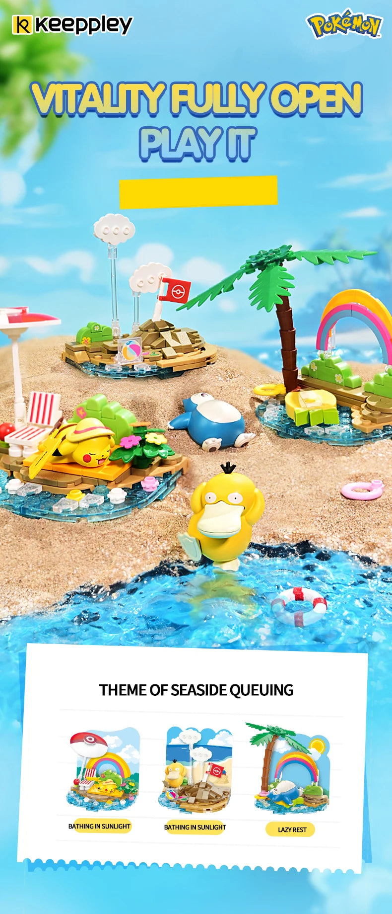 Pokemon Building Blocks Pikachu Psyduck Seaside Party Theme Scene Model Bricks Desktop Decorative Ornaments DIY Toys Gifts
