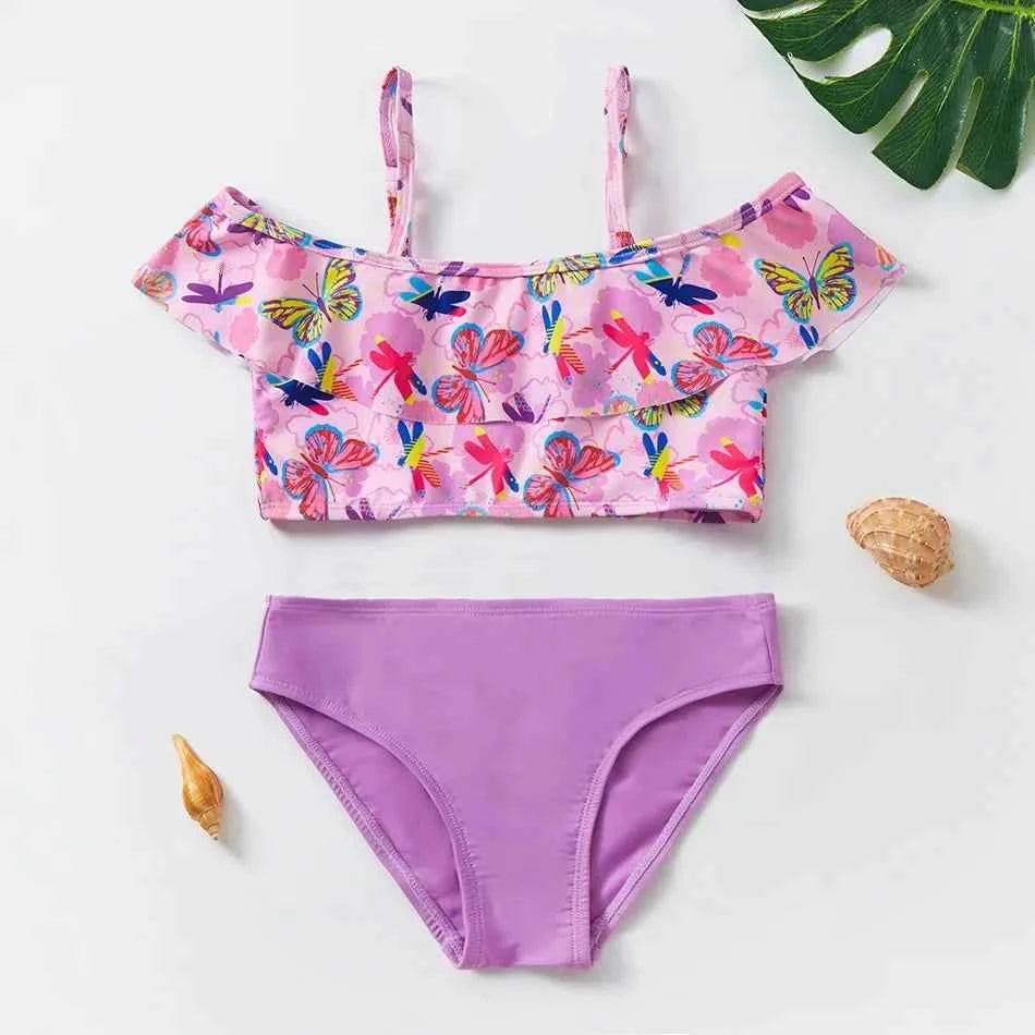 2-10Y New Fashion Kid Rainbow Design Bikini Set Lovely Two Pieces Child Swimwear Cute Girl Flouncing Swimsuit Summer Beachwear