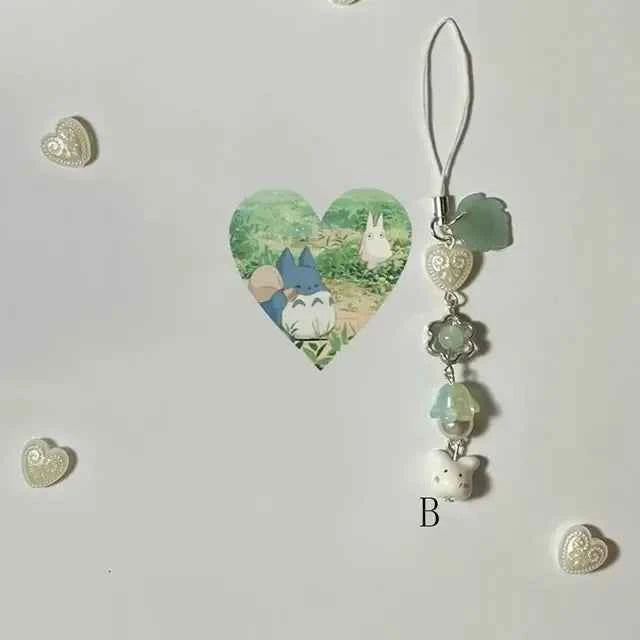 Handmade Four Leaf Clover Beaded Phone Charm Y2K Cute Ceramics Cat Backpack Keychain Bag Key Ring for Girls Christmas Gift