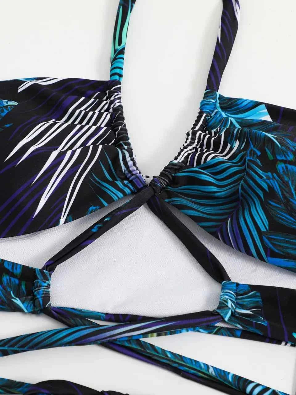 3 Pieces Print Cross Bikini 2025 Women Sexy Halter Swimsuit & Cover Up Beach Dress Swimwear Bathers Bathing Swimming Suit Summer