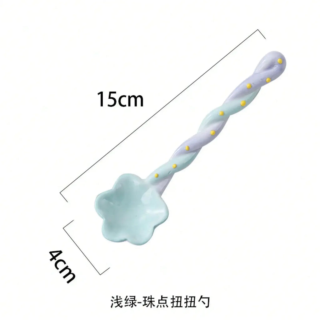 Ceramic Long-Handled Spoon For Home Use, High Aesthetic Value, Cute Ins-Style Stirring Spoon, Coffee Spoon, Girly Spoon, Suitable For Graduation Gifts, Daily Use, And Holiday Presents.