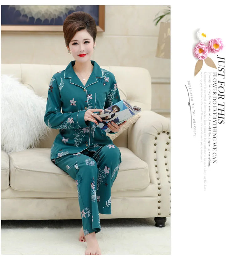 100% Pure Cotton Long Sleeve Sleepwear Set for Elderly Women Spring Summer Autumn Home Clothes Outwear Comfortable Home Suit