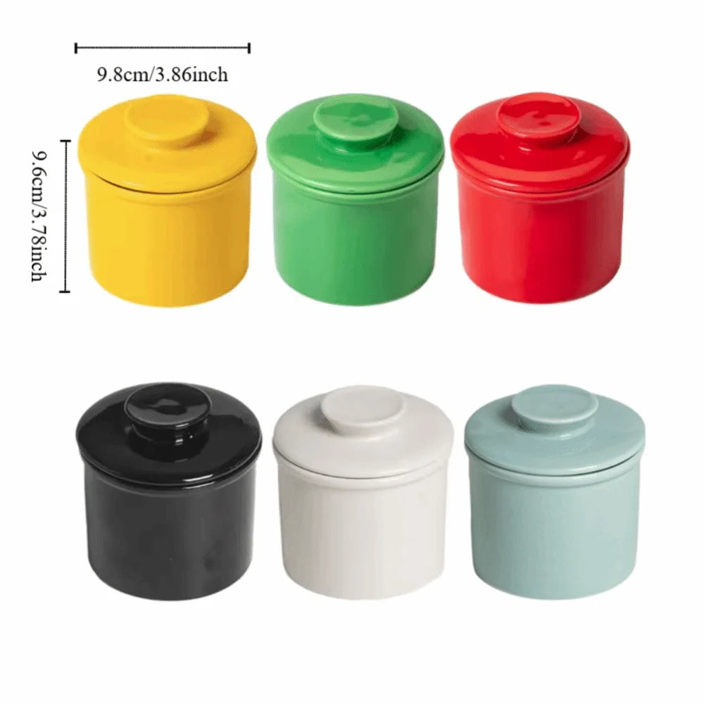 Kitchen Gadgets Ceramic French Butter Crock with Lid Solid Color Butter Cup Sealed Household Butter Jar Cheese
