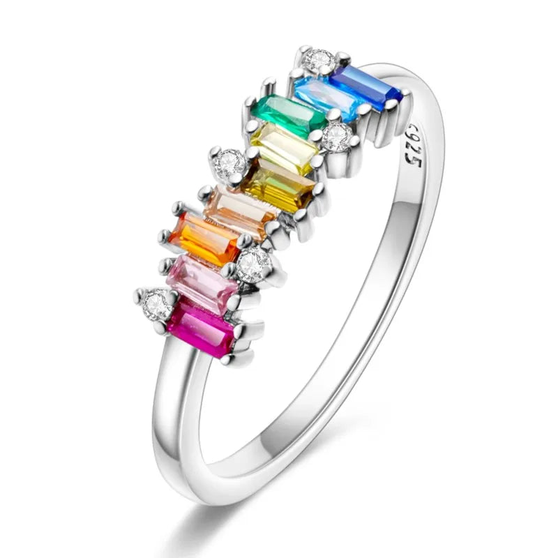 MISEFF Real 925 Sterling Silver Double Rings Simple Color Zircon Rings For Wedding Engagement Birthday Silver Jewelry Gift