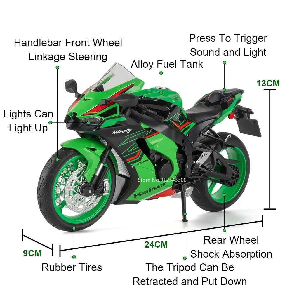 1:9 Scale 1299 Kawasaki ZX-10R Motorcycle Model Toy Car Diecast Metal Shock Absorption Racing Motor Models Boys Birthday Gifts