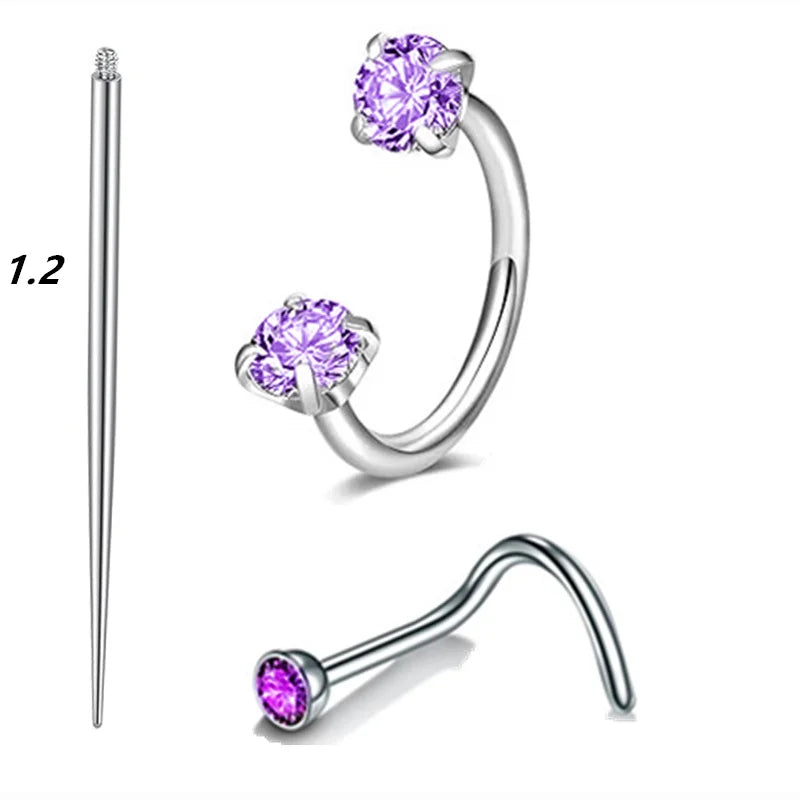 3PCSD Metal color Stainless Steel Nose Ring Set With CZ Studs & Horseshoe