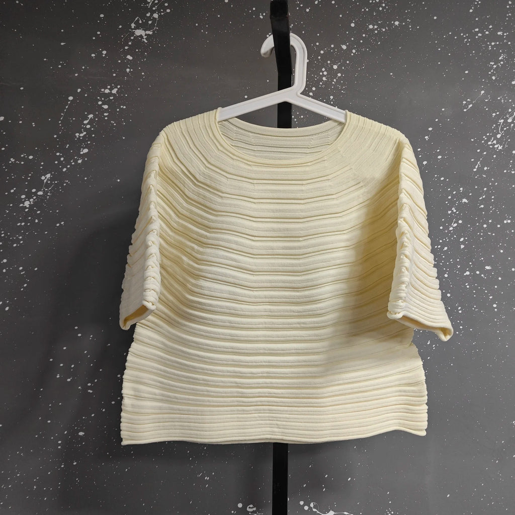LANMREM Casual Pleated Texture Round Neck Half Sleeve Thick Wome's T-shirt Chic New Knitwear Fashion Pullover Top Chic 2DB5036
