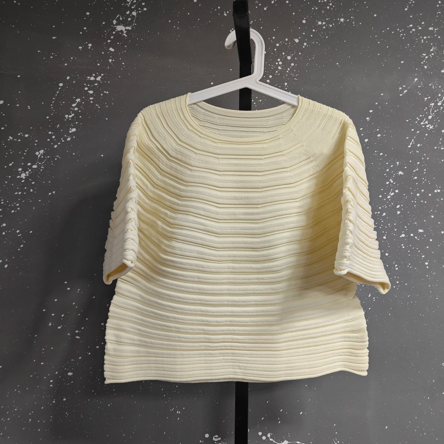 LANMREM Casual Pleated Texture Round Neck Half Sleeve Thick Wome's T-shirt Chic New Knitwear Fashion Pullover Top Chic 2DB5036