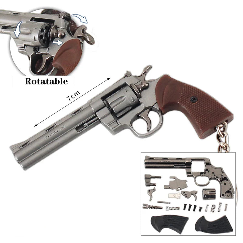 7cm Detachable Colt 357 Revolver Metal Gun Keychain Model Military-themed Keyrings Car Keychain Fashionable Men Accessories