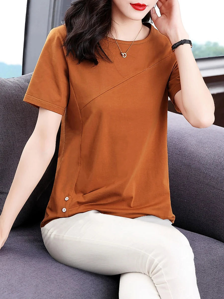 5XL Women Summer Spring cotton Blouses Shirts Lady Fashion Casual Short Sleeve O-Neck Solid Color T-shirt Blusas Tops MM2069