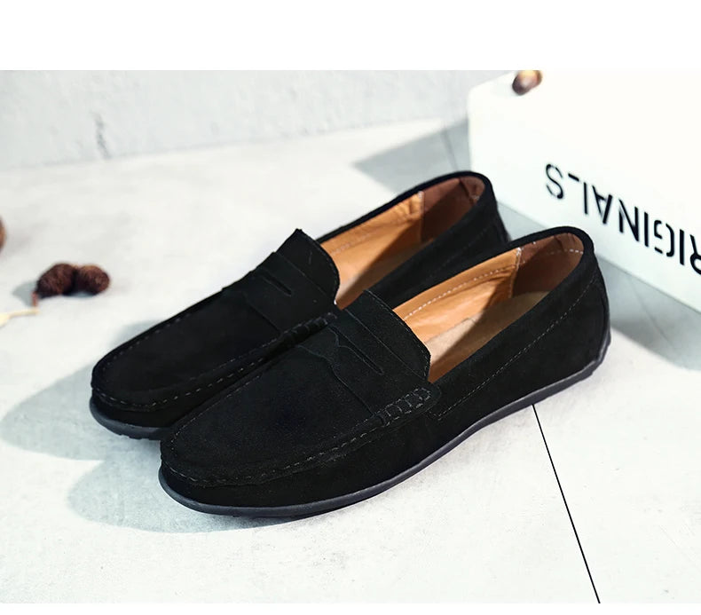 Men Casual Shoes Fashion Suede Leather Men Loafers High Quality Moccasins Slip On Men's Flats Lightweight Driving Shoes 38-47