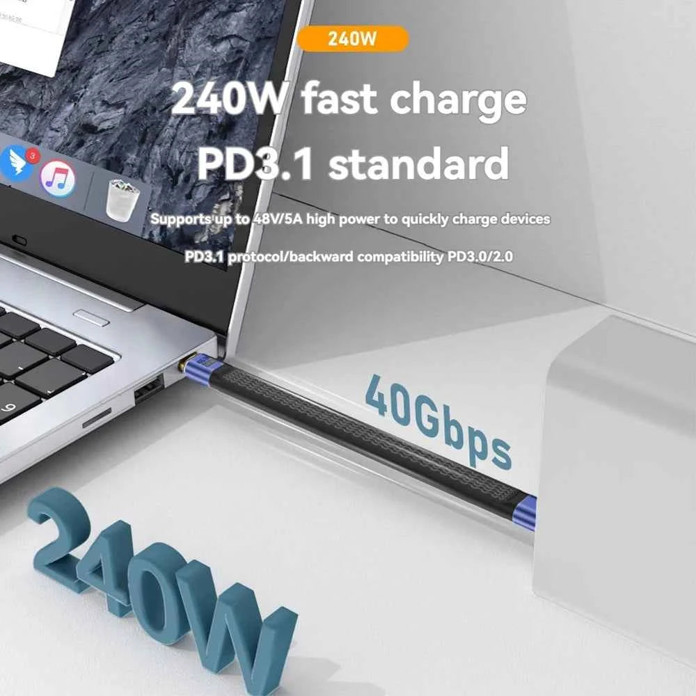 USB4 Short Cable 40Gbps Data Transfer 240W PD Fast Charging Thunderbolt 4/3 Interface Flat USB-C Cord for Laptop Phone Tablet