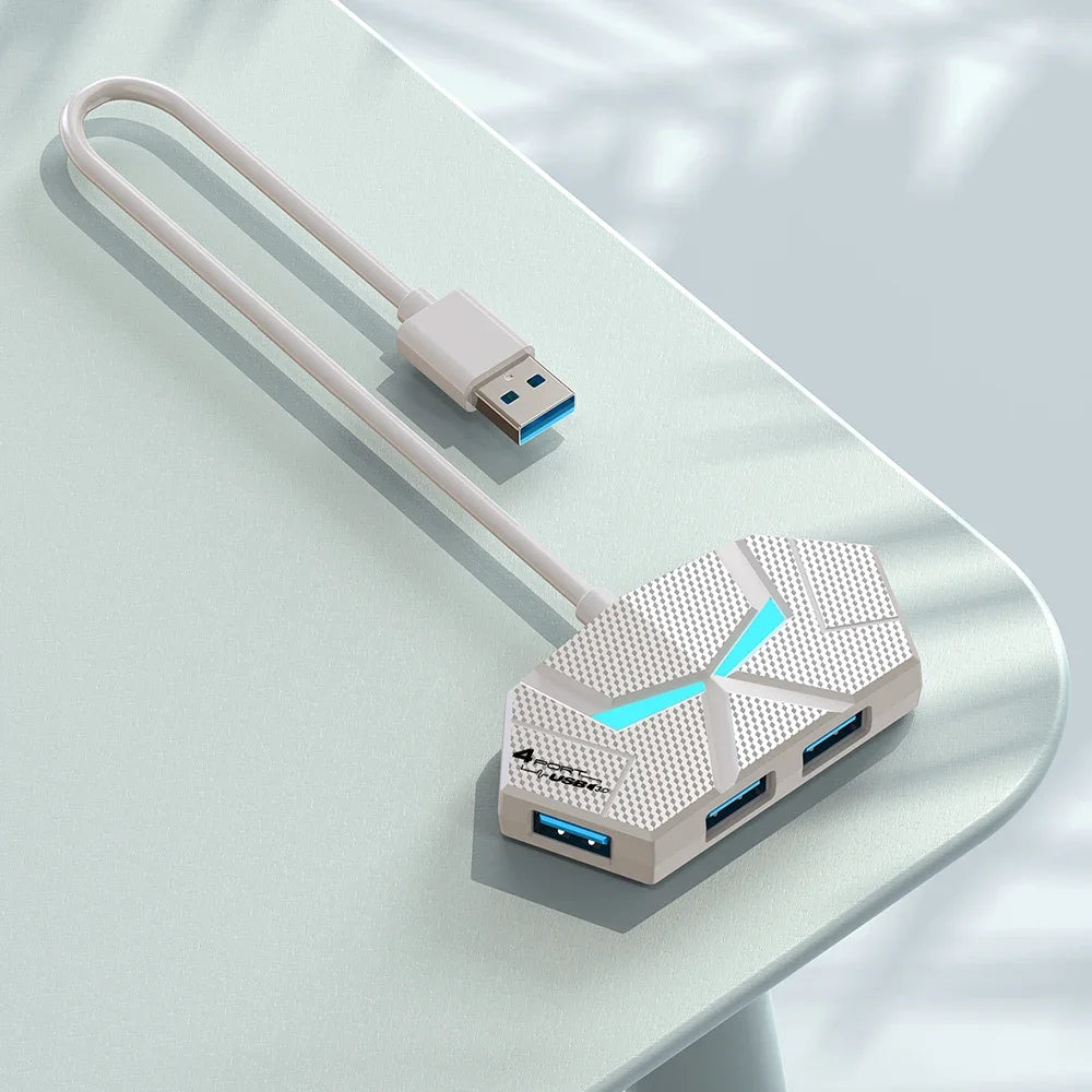 0.6M 4-in-1 White Color 7-Port USB 3.0 Hub Type-C Dock – 5Gbps High-Speed Data