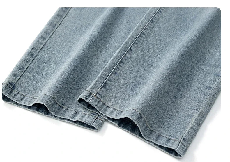 Men's Summer Thin Comfortable Jeans, Fashionable and Breathable Business Straight Pants, Loose Retro Casual Denim Trousers