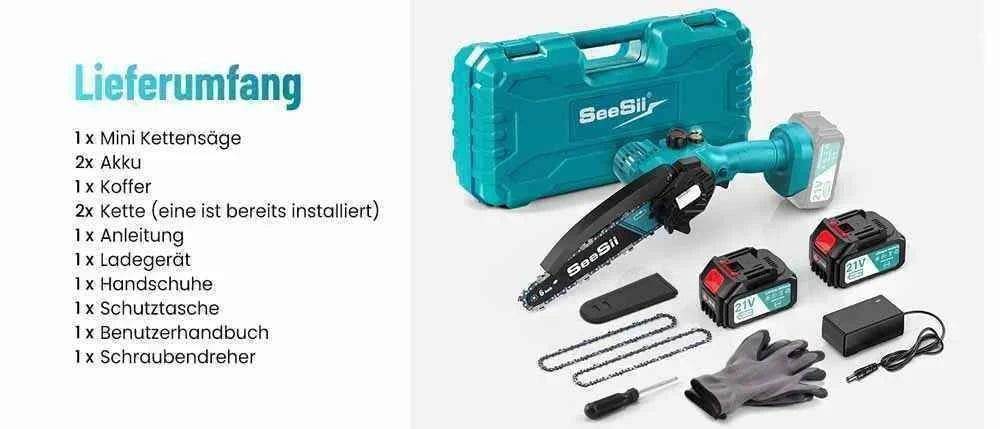 SEESII 6''Cordless Mini Chainsaw 15.2cm Electric Saw Rechargeable Woodworking Garden Pruning Saw for Makita 18V Battery pin
