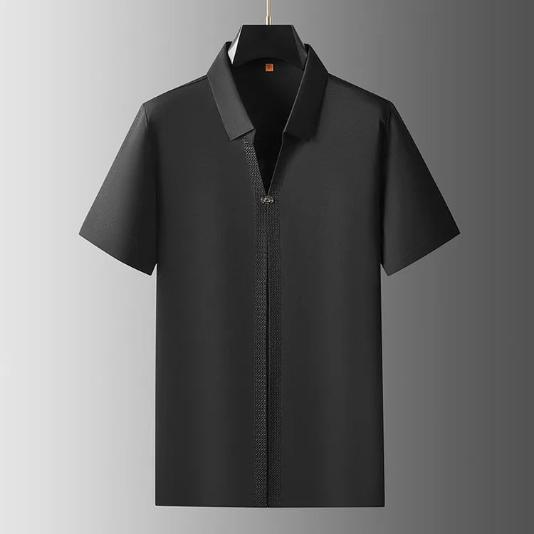 Men's 62% Cotton Polo Shirt | Breathable V-Neck with Rhinestone Accents | Moisture-Wicking Black/Brown Casual Tops XL-7XL
