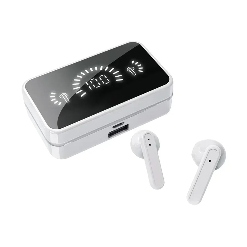 white Color Bluetooth 5.3 Wireless Earbuds With Display And Noise Canceling