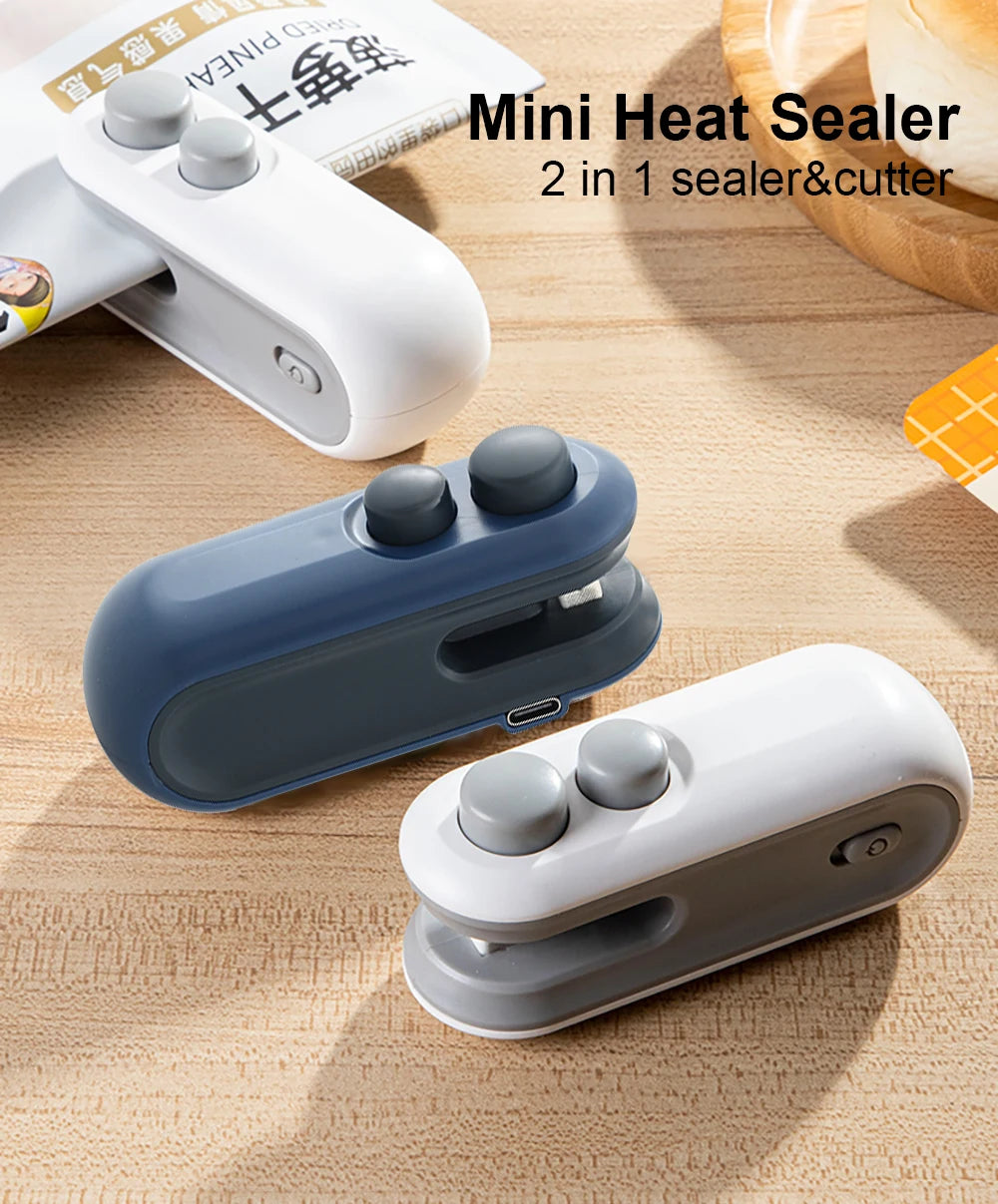 Mini Bag Sealer 2 in 1 Heat Sealer with Cutter Snack Bag Sealer Portable Resealer Machine for Plastic Bags Food Storage