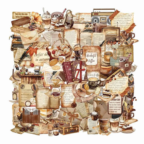 50pcs Retro Cafe Cartoon Graffiti Stickers Skateboard Water Bottle Notebook Mobile Phone Toy Decal Sticker PET Decoration