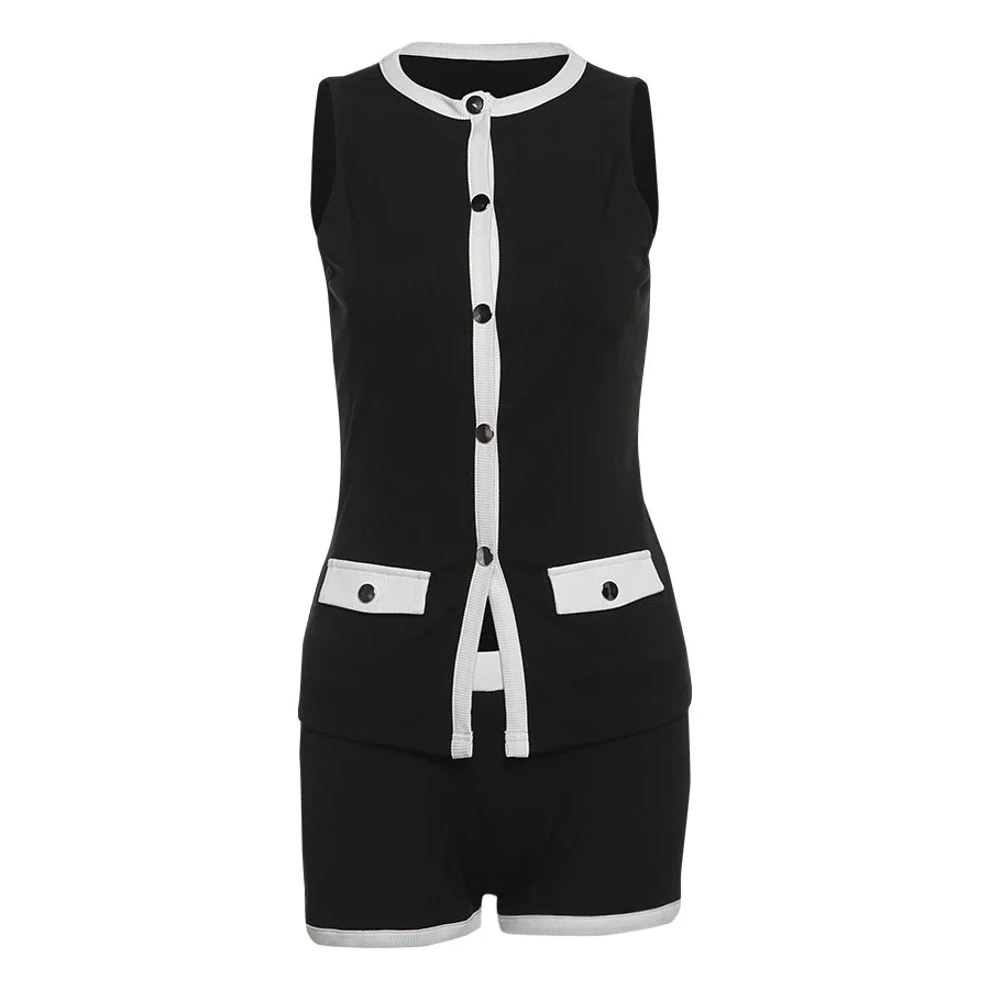 Sisterlinda Spring Release Junior Fashion Mini Sexy High Street Short Suit K25S63285 Girl Knit Solid Slim Sleeveless Vest Suit