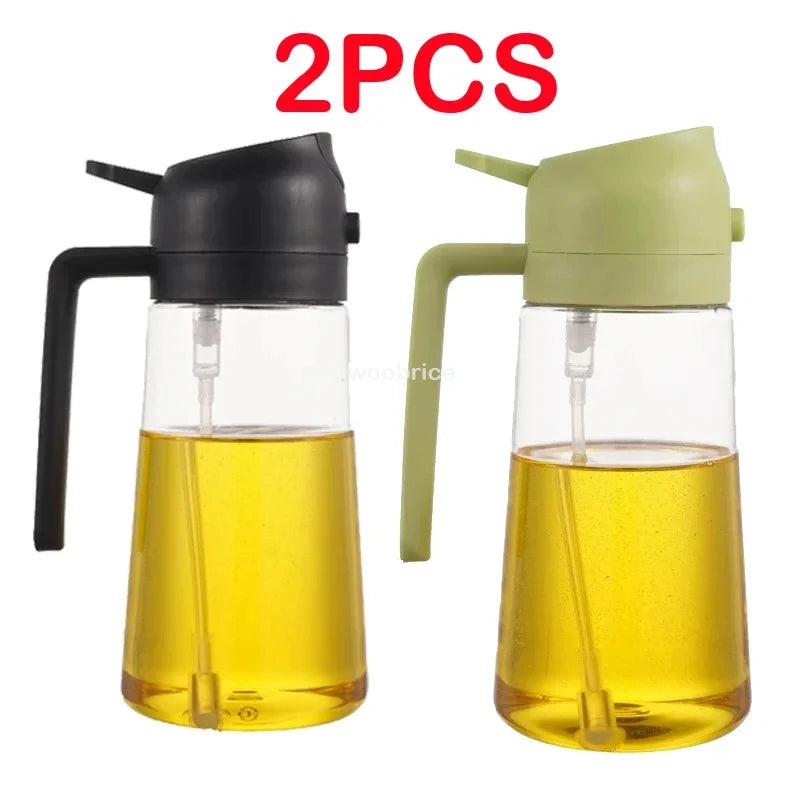 2-in-1 Plastic Oil Dispenser Sprayer 16oz Leakproof Olive Oil Bottle for Cooking Air Fryer BBQ  Picnic Kitchen Tools