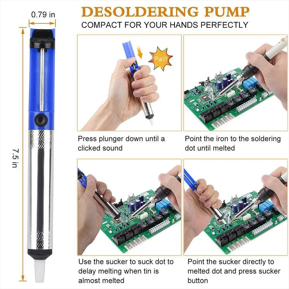 15pcs Kit 220V 60W Soldering Iron Kit 450°C Adjustable Temperature Welding Tool Set With Solder Sucker Tin Wire EU PLUG