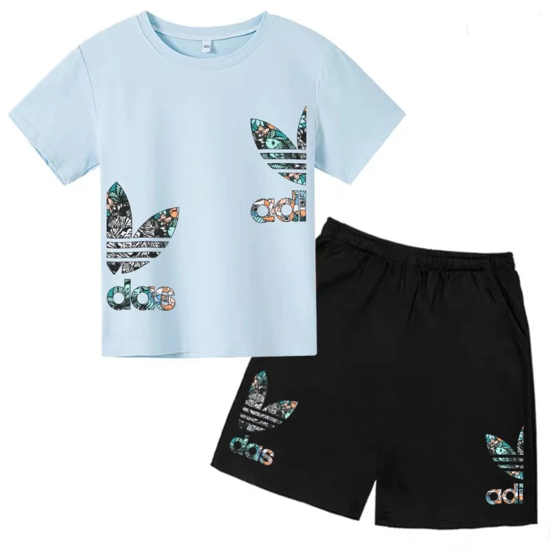 Kids T-shirt Set Colorful Letter Print Boys Girls 3-12Yrs Gift Short-sleeved+shorts 2P Round Neck Sports Casual Charming Clothes