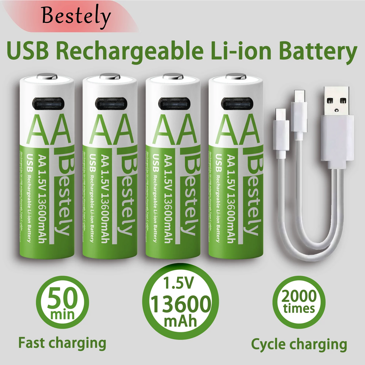 1.5V AA USB Rechargeable Lithium Battery 13600mAh