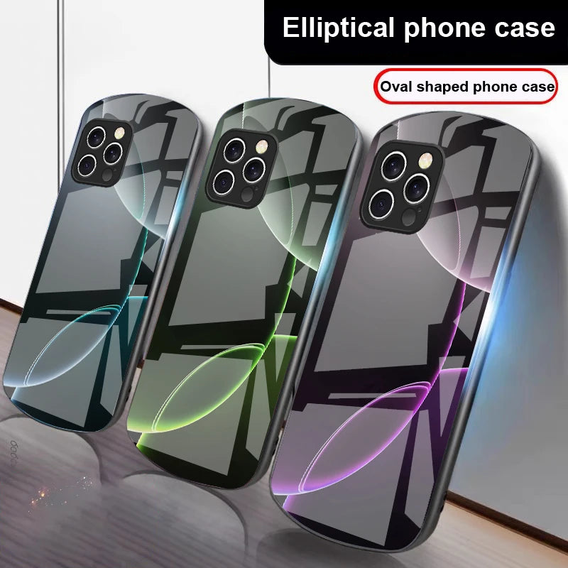Geometric Semicircle For IPhone 16 Pro Max 15 Pro 14 13 12 Mini 11 XS Max XR 7 8 Plu SE 2022 Elliptical Glass Phone Case