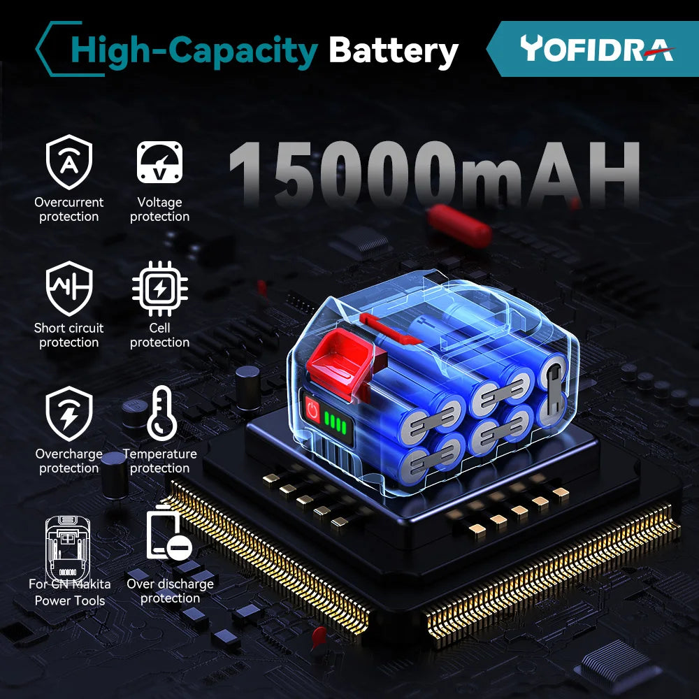 YOFIDRA 4 Gears Brushless Angle Grinder 125mm Cordless Cutting Polishing Cutting Machine Power Tool For Makita Battery Pin