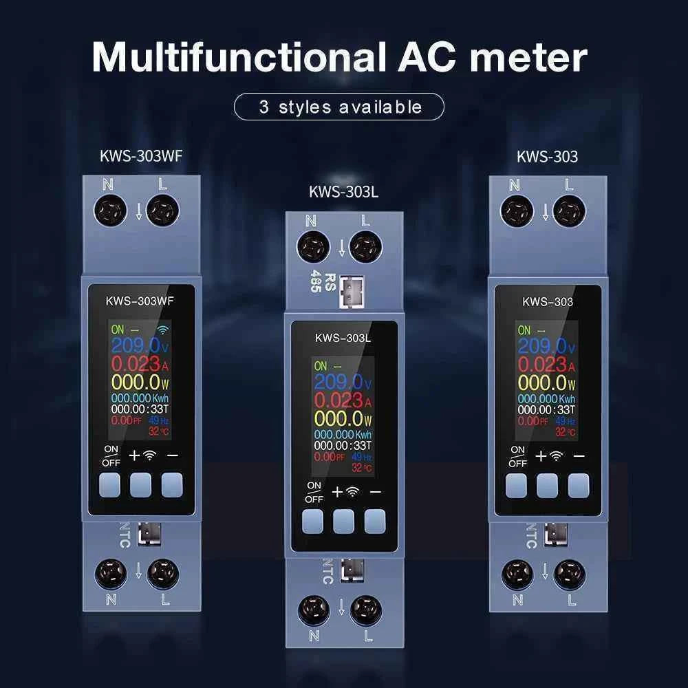 8 in1 Energy Meter AC Meter Color Screen Voltage Current Power Meter Smart Timer Switch Two-phase Din Rail Metering