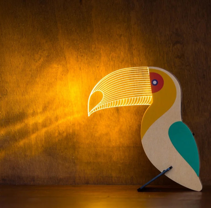 Creative Home Decorate Animal Luminous Ornaments Wood Acrylic Art Table Ornaments Pelican Sirius Whale Toucan Room Decor