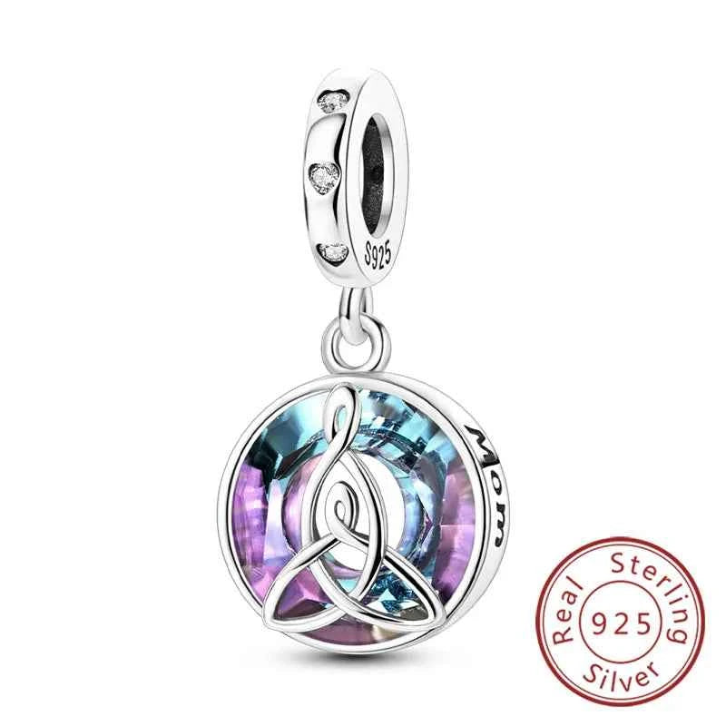 Original 925 Sterling Silver Charm Bead Mother's Day Love Heart Family Charm Bead Pendant Fits Bracelet Womens Jewelry Gifts
