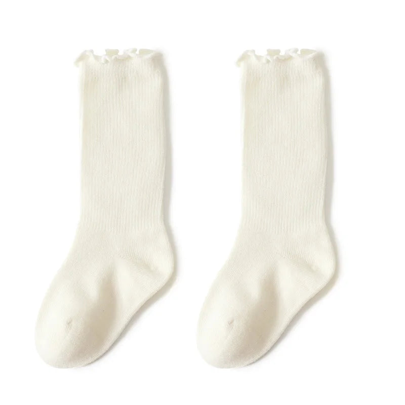 Autumn Baby Ruffle Girls Socks Knee High Cotton Long Sock Kids Soft Solid Toddlers Socks Children Princess Socks for 0-5Y Spring